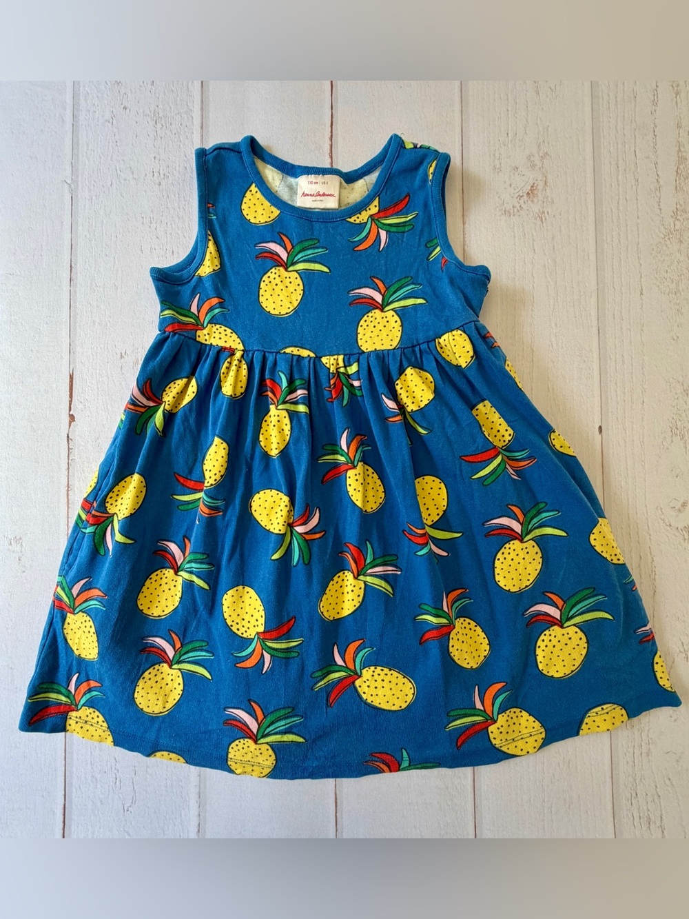 Hanna Andersson Pineapple Print Dress Size 5 Blue Sleeveless Cotton - Picture 2 of 5
